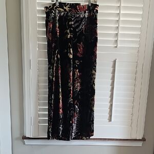 Chico's Velvet Floral Wide-Leg Pants - Black with Red & Gold Accents